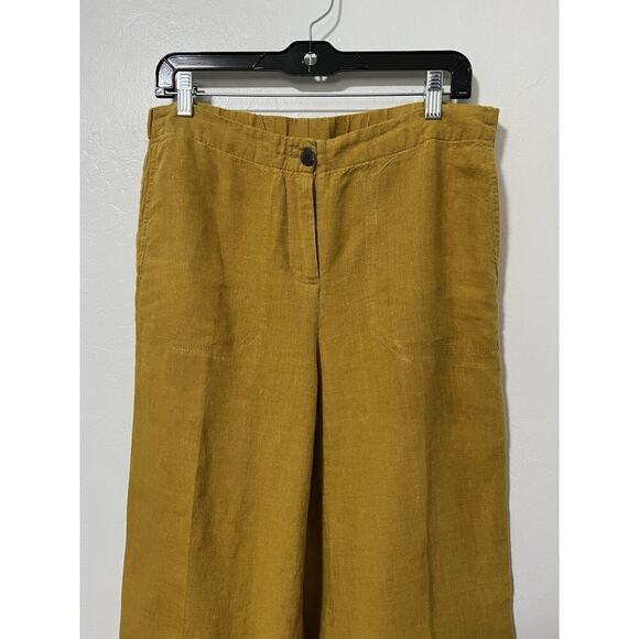 J Jill 100% Linen Wide Leg Pants Size S Mustard Yellow Lagenlook Boho Beach - Picture 3 of 8